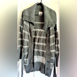Grey and white long cardigan with belt